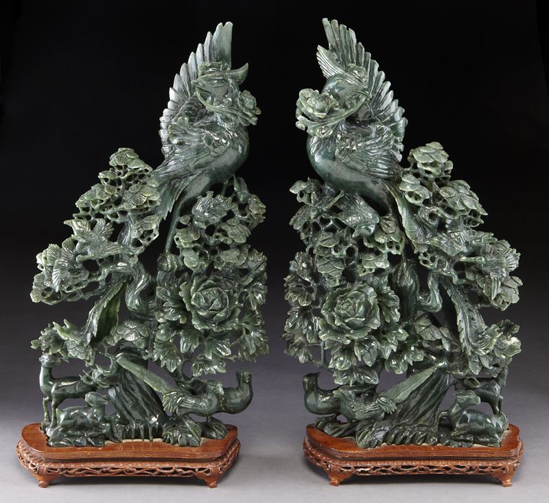 Pr. Chinese carved jade phoenix surrounded