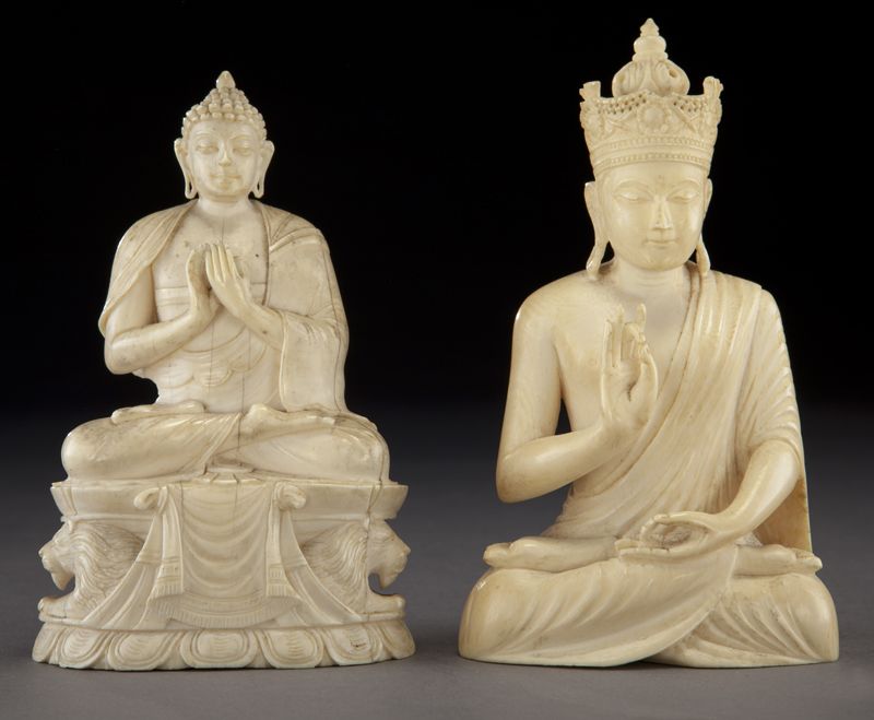  2 Chinese Qing carved ivory Buddha International 174580