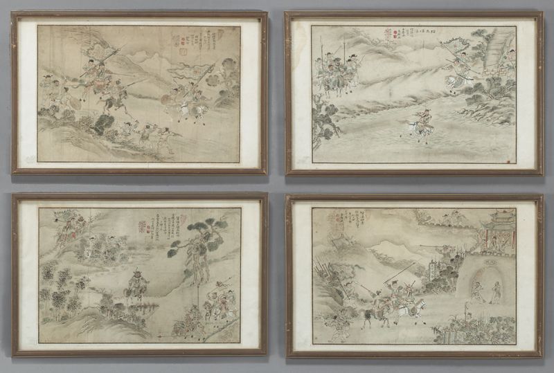 (4) Chinese watercolor paintingsdepicting