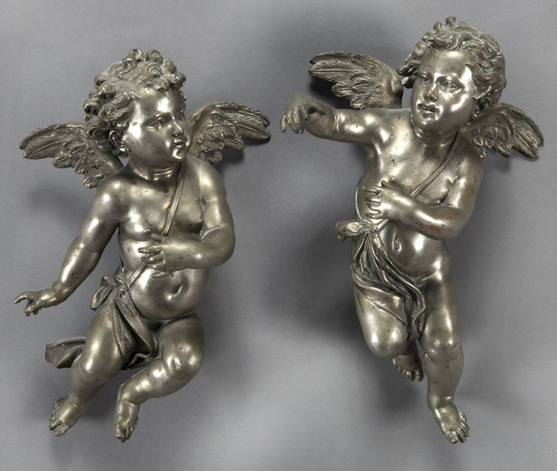 Pr German silvered bronze cherub 1745c1
