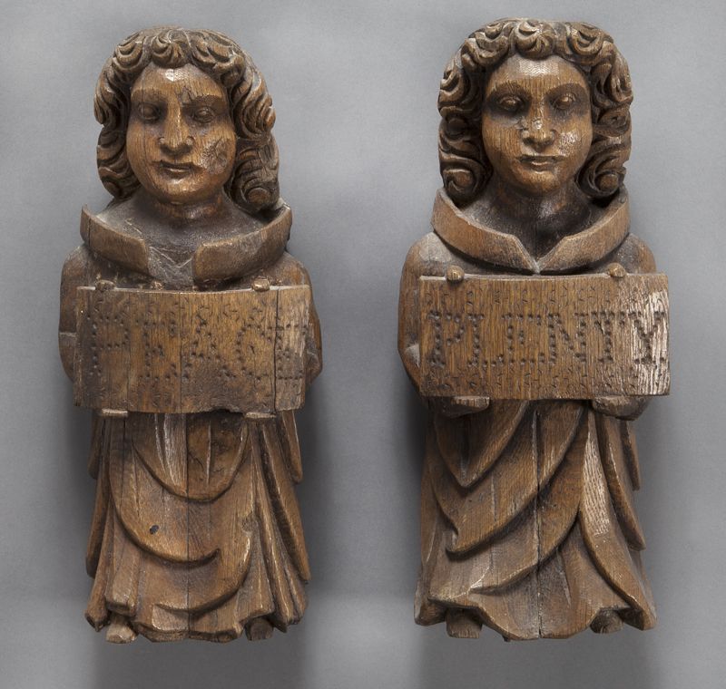 Pr. English carved wood angel wall mounts