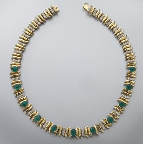 14K gold diamond and emerald necklacefitted