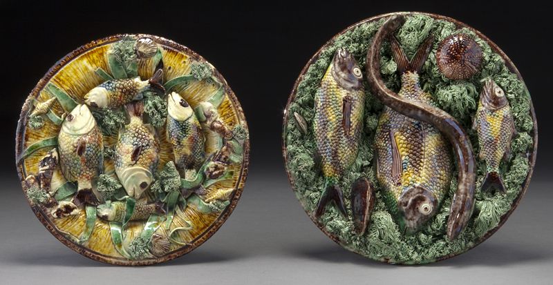 (2) Portuguese palissy dishes with