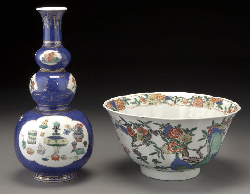 (2) Chinese Qing wucai porcelains