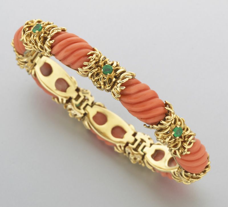 Tiffany and Co. 18K coral and emerald