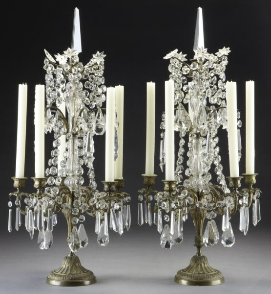 Pr French bronze and crystal candelabraeach 174681