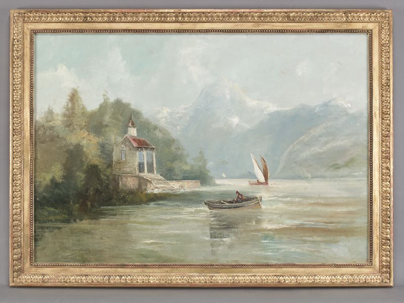 Alfred Godchaux ''Lake Como'' oil