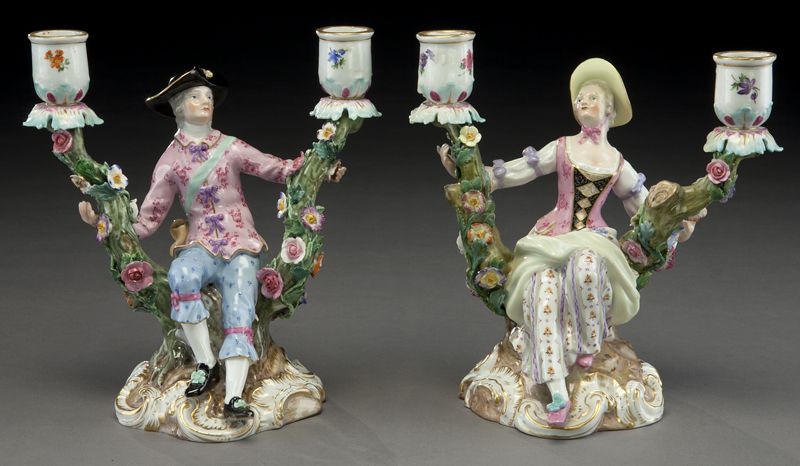 Pr Meissen porcelain figural candlesticksmodeled 174686
