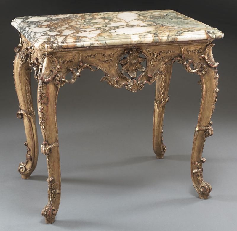 Italian gilt wood table with marble