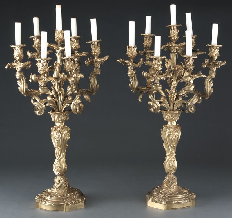 Pr. Louis XV style dore bronze candelabrahaving