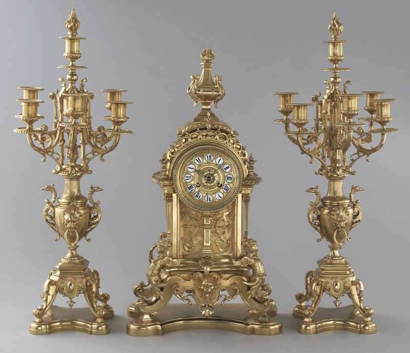 3 Pc French gilt bronze clock 1746ba