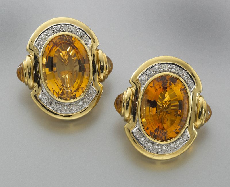 18K gold citrine and diamond earringsfeaturing