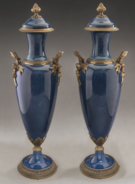 Pr. Sevres style pottery lidded urns