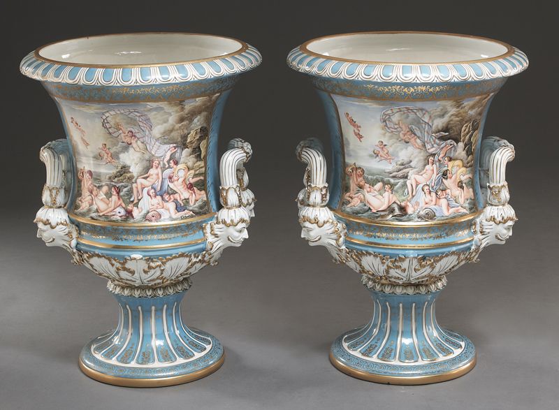 Pr. Sevres style porcelain urns each
