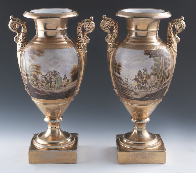 Pr KPM style porcelain gilt urns 174706