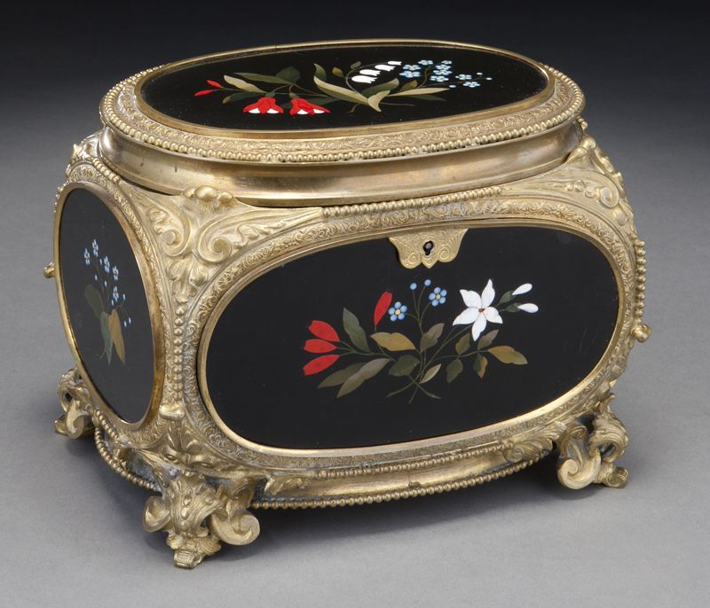 French gilt bronze and pietra dura box