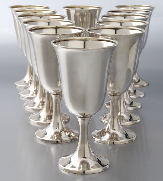 (12) sterling silver goblets each marked