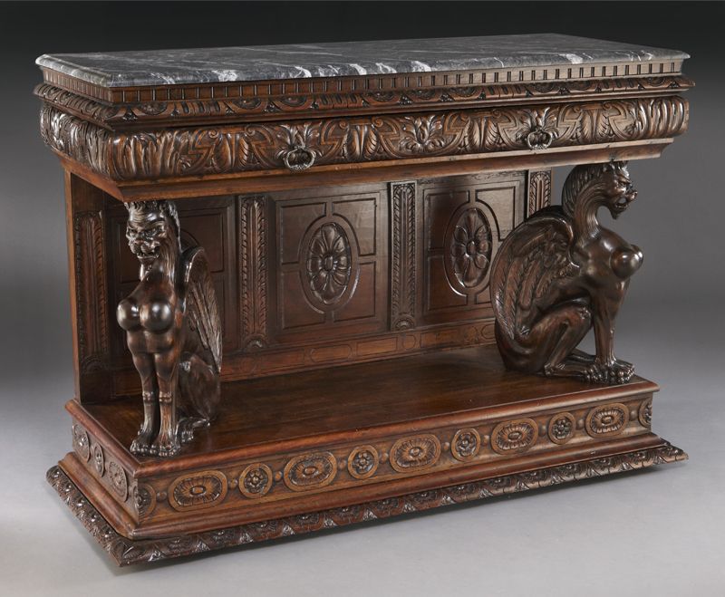 Highly carved marble top walnut 174754