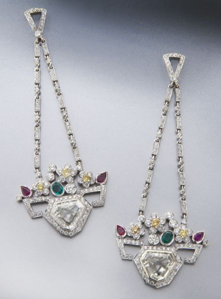 Art Deco platinum diamond emerald 17477c