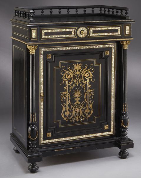 Brass inlaid ebonized side cabinet 174790