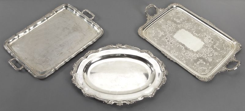  3 Silver trays incl two Old 17479f