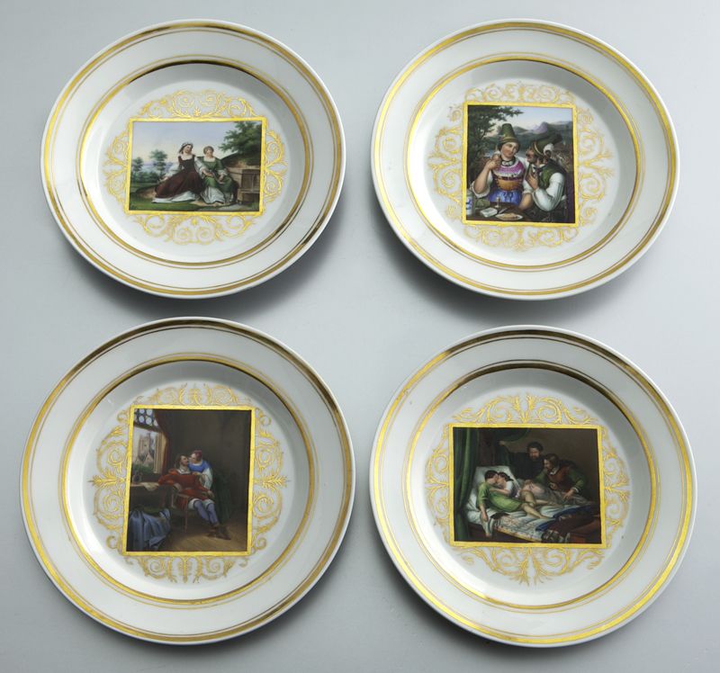 (4) KPM porcelain plates centered by