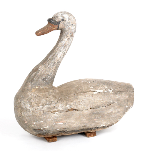 Carved and painted swan decoy ca  1747be