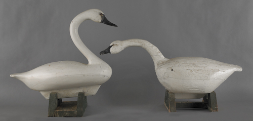 Two carved and painted swan decoy
