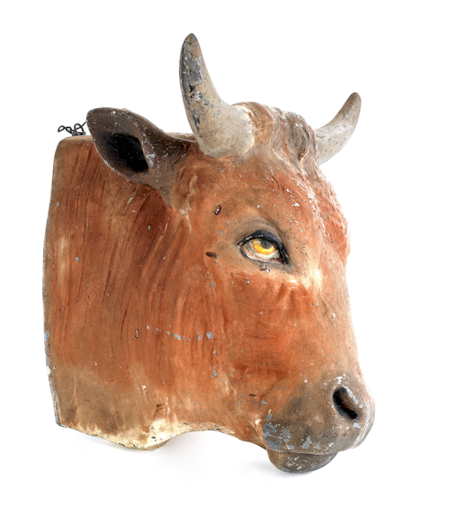 Painted zinc bull's head plaque