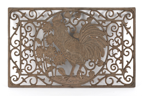 Cast iron door mat with a rooster and