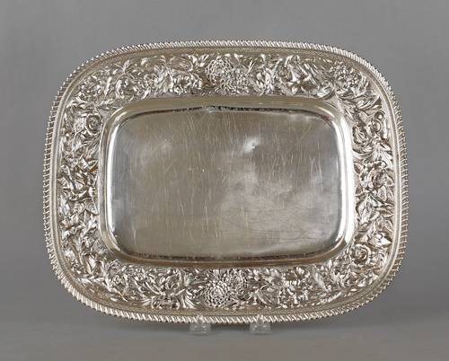 Sterling silver repoussé tray marked