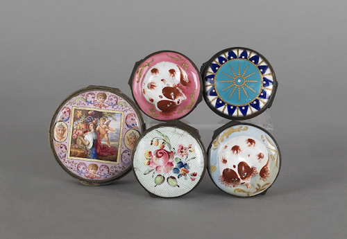 Five Continental enameled snuff 17482c