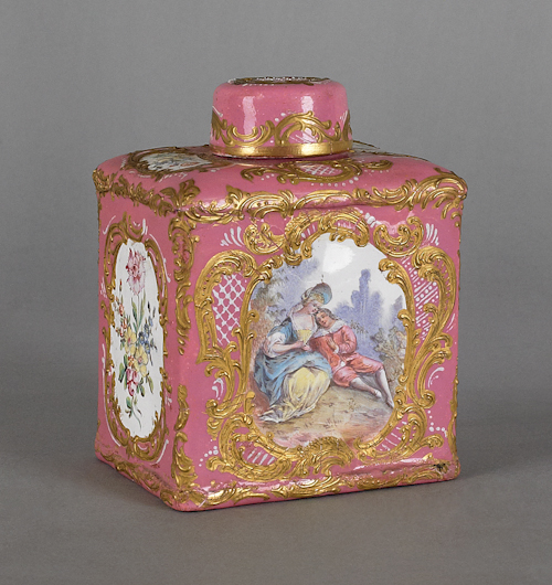 Continental enameled tea caddy