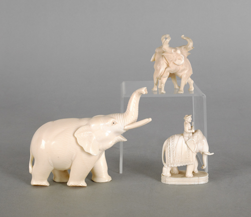 Three Chinese carved ivory elephants