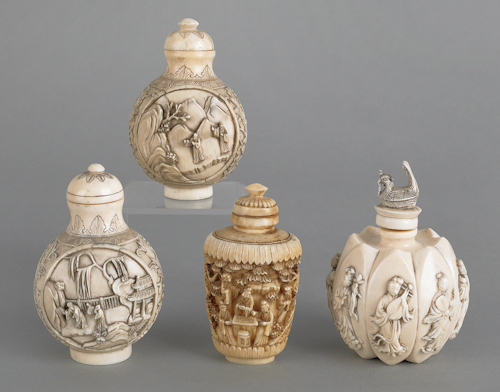 Four Chinese carved ivory snuff 174879