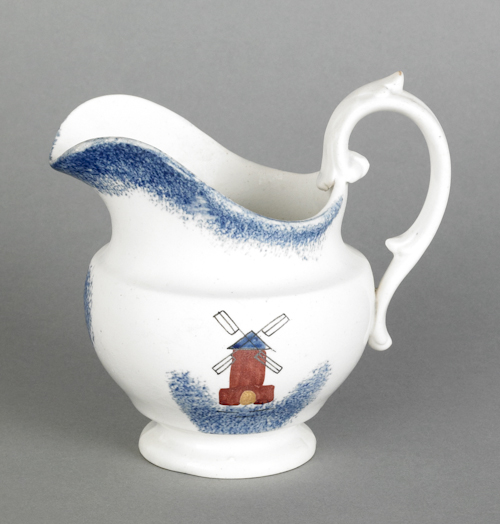 Blue spatter creamer with a windmill 1748b8