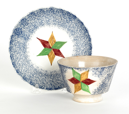 Blue spatter cup and saucer 19th c.