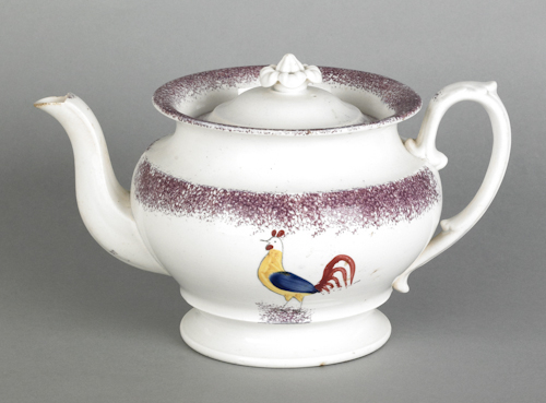 Purple spatter teapot with a rooster 1748b7