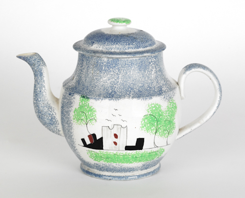 Blue spatter teapot with a fort 1748d9