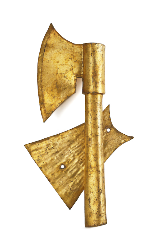 Gilt tin and copper axe trade sign 174920