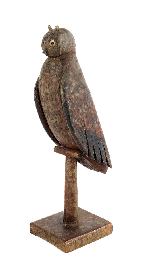 Carved and painted owl 19th c. retaining