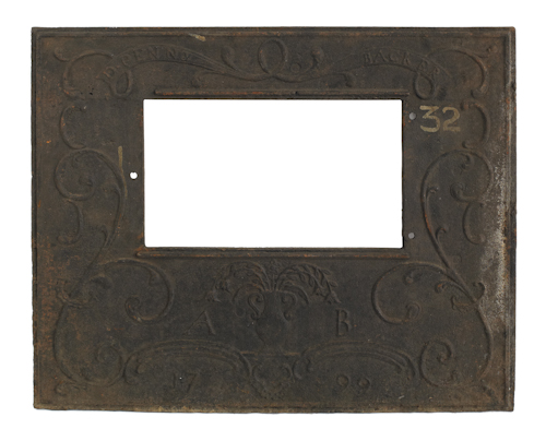 Cast iron stove plate inscribed D. Pennebacker