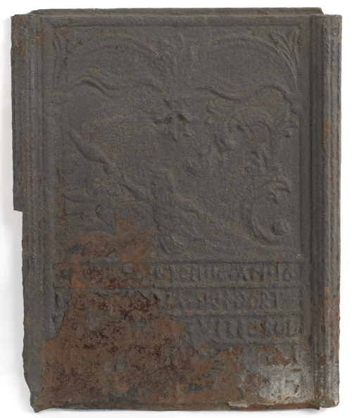 Cast iron stove plate 18th c Elijah 17495e