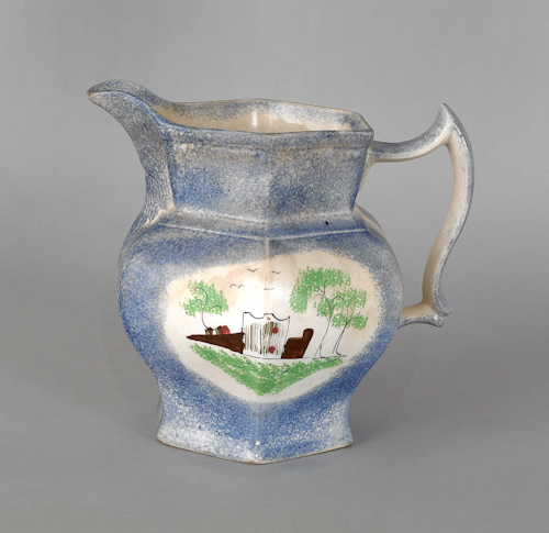 Blue spatter pitcher 19th c. with a