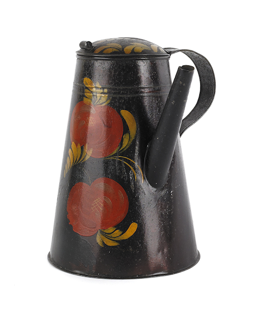 Black tole coffee pot early 19th