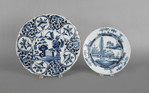 Two Delft blue and white chargers