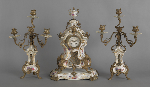 KPM ormolu mounted porcelain clock