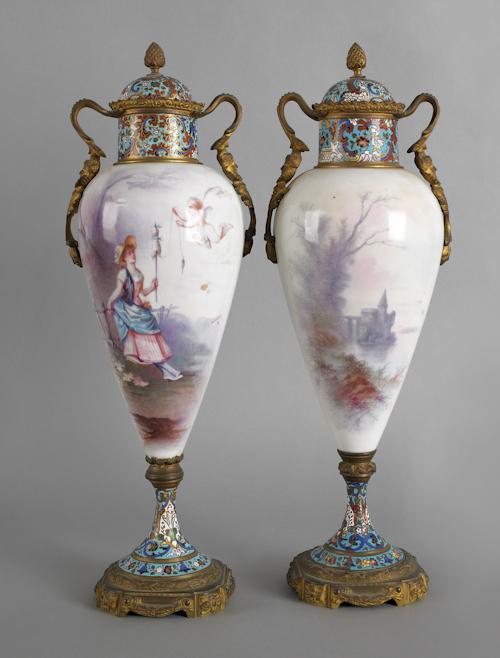 Pair of Sevres type porcelain urns 174aa2