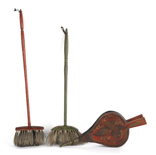 Two painted hearth brushes early