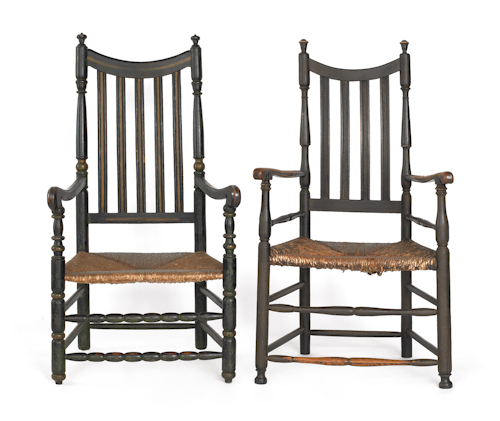 Two New England banister back armchairs 174aaa
